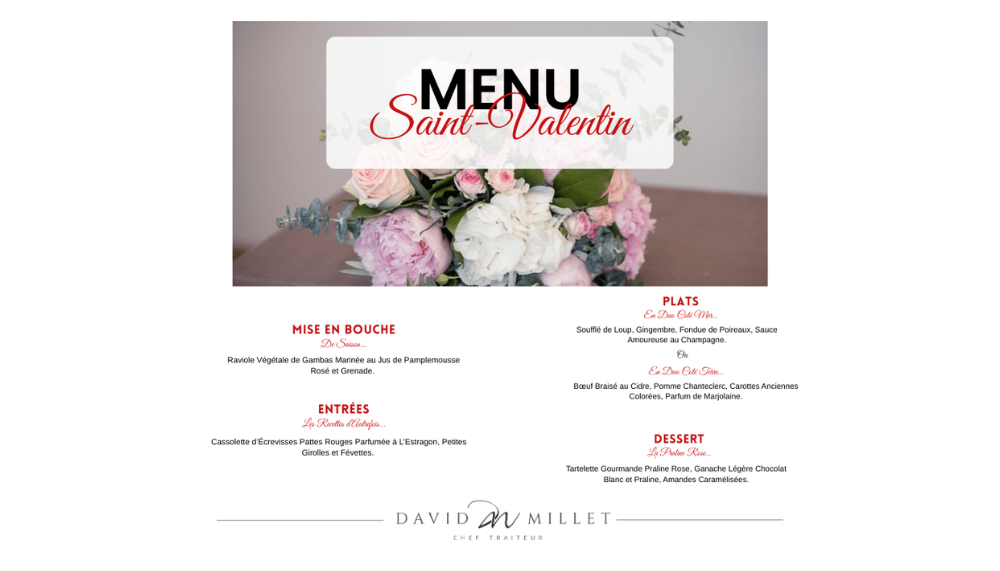 Saint-Valentin 2026 : à Bormes-les-Mimosas, le menu traiteur du chef David Millet va vous séduire !